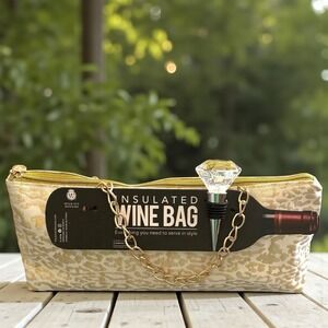 Wild Eye Designs Insulated Wine Bag Leopard Print Gold Chain Rhinestone Stopper